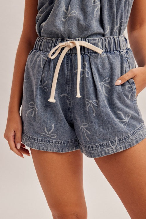 Ribbon Bow Curved Bottom Hem Pleating Detail Stretched Waist