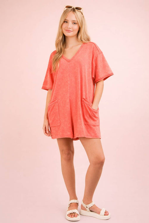 Mineral Washed Oversized Casual Knit Romper