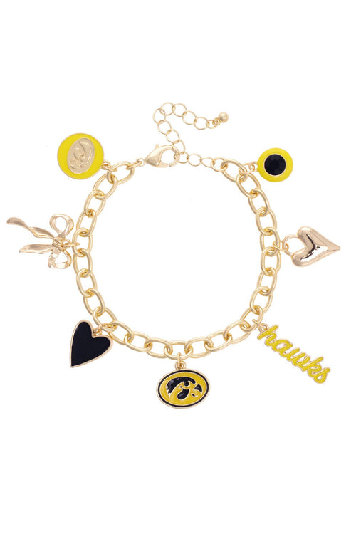 Iowa Hawkeyes Enamel Icons Charm Bracelet in Shiny Gold