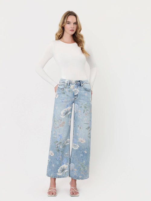SUPER HIGH RISE FLORAL EXTREME VINTAGE FLARE JEANS