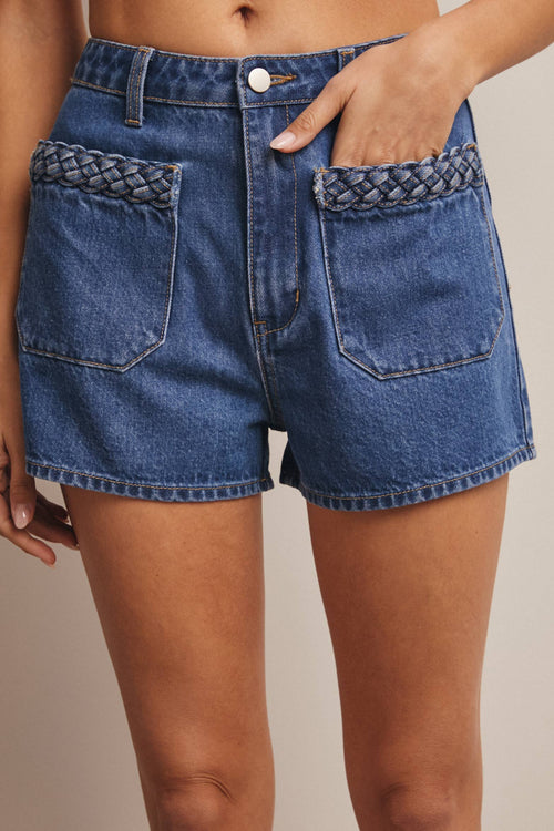 Braided Pocket Denim Shorts