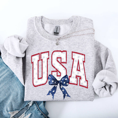 USA, Vintage Varsity, Bow, Patriotic, America Sweatshirt